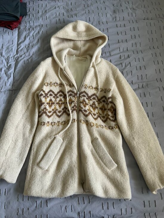 Sweaters - Vintage 1960s Handknit Icelandic Wool Hooded Jacket